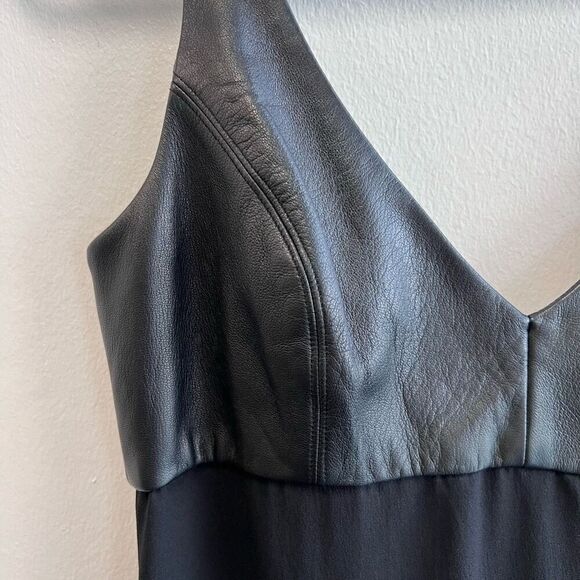 L'Agence Womens 4 Black Slip Dress Lambskin Bodice V Neck Back Zipper Sleeveless - Picture 3 of 13